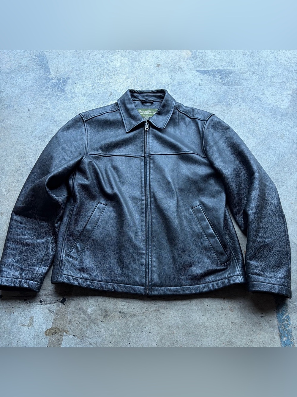 Eddie Bauer Leather Jacket Black Cafe Racer Motorcycle Y2K